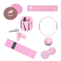 SANFAN Kit d'Accessoires Personnalisables Logo Yoga Pilates: Bande de Résistance Rose, Cercle de Pilates, Patins de Glisse Core, Poids Cheville