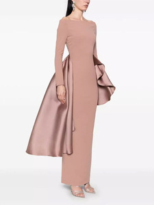 เดรสผู้หญิงเปิดไหล่ข้างเดียว, เดรสผู้หญิงเดรสยาวข้างใบบัวสีชมพูใหม่สำหรับ2025ฤดูใบไม้ร่วง - Product Image 2