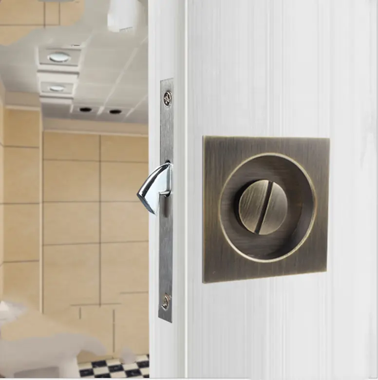Europe style square shape sliding wood door lock ,zinc alloy pocket door privacy lock with key