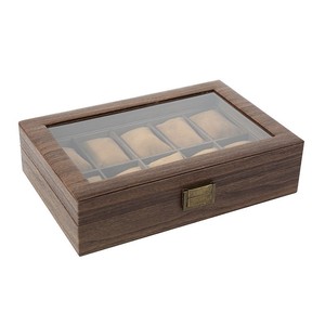 Caja de reloj de madera con 12 posiciones, organizador de almacenamiento múltiple, rectangular, 38,5x21x8cm, con tapa de cristal para colección de hombres - Product Image 5