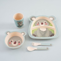 Ensemble 5 pièces de vaisselle pour enfants en fibre de bambou assiette en bambou pour bébé assiette divisée pour enfants bol tasse cuillère fourchette ensemble