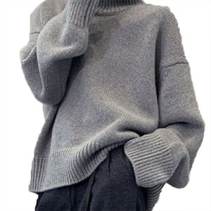 Pull à col roulé rétro style preppy pour femme, vêtement d'extérieur d'automne, pull ample et décontracté, vêtement d'intérieur d'hiver, haut en tricot - Product Image 4