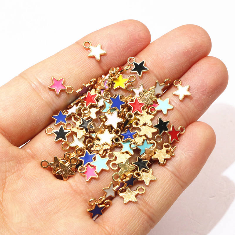 100pcs 6x8mm Enamel Small Stars Charms Pendant 9-colors Zinc Alloy Metal  DIY Jewelry Making Accessories for Bracelet Necklace