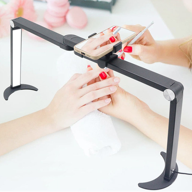 35W Black Square Nail Table Lamp Desktop Salon Beauty Eyelash Extension Light Foldable Led Nail Desk Lamp With Phone Holder
