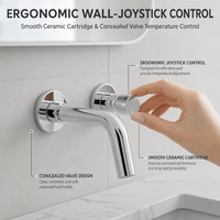 Keran Wastafel Kamar Mandi Modern Terlaris, Satu Tuas, Bebas Timbal, Kuningan Krom, Terpasang di Dinding, 2 Lubang, Mixer Tersembunyi