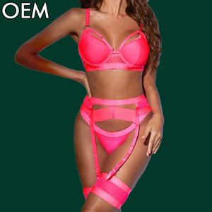 공장 사용자 정의 럭셔리 3/4 컵 크기 여자 속옷 4 조각 세트 섹시한 인쇄 란제리 섹시한 잠옷 란제리 - Product Image 3