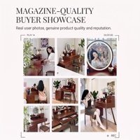 Ensemble de table de maquillage LED avec miroir, bureau de toilette en bois avec tiroirs de rangement et armoire latérale pour meubles de maison