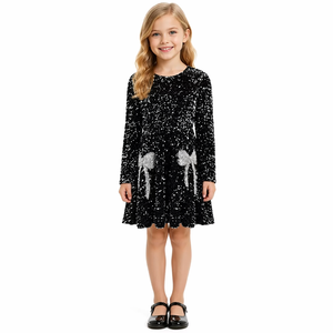 Robes de soirée smockées à manches longues pour petites filles, motif floral, style princesse, pour anniversaire d'hiver, tutu, <span class=keywords><strong>robe</strong></span> de bal - Product Image 1