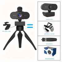 Webcam Komputer Full HD 1080P dengan Mikrofon untuk Panggilan Suara, Konferensi, Kamera Langsung, Penutup Privasi, Penyangga, Game, dan Siaran Langsung