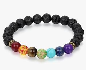 Pulsera Unisex de 7 Chakras con roca de lava y 7 piedras preciosas naturales pulidas, pulsera curativa de imitación antigua hecha a mano, venta - Product Image 2