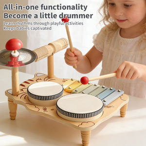Jouets musicaux éducatifs en bois, station musicale multifonctionnelle, percussion Montessori, jouets sensoriels pour bébés, xylophone à 6 pièces, tambour à main - Product Image 6