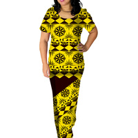 Bleu 2 pièces ensemble femmes Samoan Puletasi motif Tribal polynésien grande taille femmes ensembles rose Hibiscus femmes Maxi robes