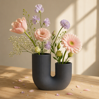 Vases à fleurs en céramique modernes en forme de U à double ouverture ARM LVG, en porcelaine noire mate, pour décoration de table et de maison, récipient floral