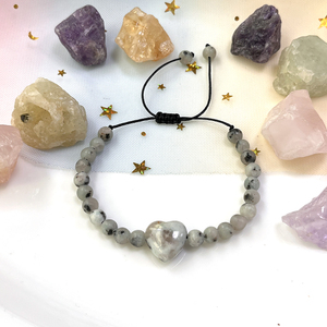 Bracelet Bohème Cœur en Jaspe <span class=keywords><strong>Kiwi</strong></span> Gris, Énergie Positive, Méditation, Réglable, Bijou Spirituel Perlé, <span class=keywords><strong>Carte</strong></span> Cadeau - Product Image 4