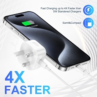 Blok pengisi daya USB iPhone 16 15, dengan kabel tipe-c, colokan Inggris, adaptor pengisi daya dinding pengisian cepat untuk iPhone 16/15 iPad MacBook