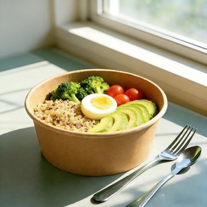 โรงงานผลิตชามกระดาษอาหารจานด่วนแบบนำกลับบ้าน กล่องอาหารกลางวันกระดาษคราฟท์ย่อยสลายได้ บรรจุภัณฑ์ภาชนะใส่อาหารกระดาษคราฟท์ - Product Image 1