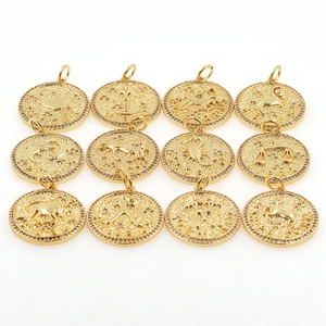 Moda Retro doce constelaciones collar redondo colgante accesorios chapado en oro cobre circón signos del zodiaco joyería impermeable - Product Image 2