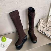 Bottes d'équitation d'hiver en cuir véritable à talon épais, bout rond, hauteur genou