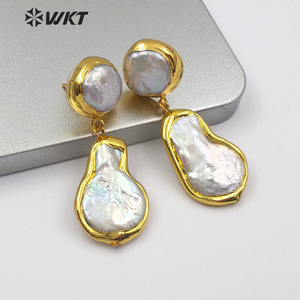 WT-E560 della signora del Commercio All'ingrosso dei monili della <span class=keywords><strong>perla</strong></span> placcato oro Orecchini forma di pera naturale d'acqua dolce orecchini di perle - Product Image 1