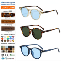 Assortiment de couleurs Lunettes de soleil rondes rétro en PC Monture écaille de tortue Verres AC colorés Protection UV pour la mode et le commerce de détail