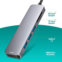 HUB USB tipo C 6 en 1 con 4K @ 60Hz HDMI + puertos USB 3,0 + lector de tarjetas SD/TF, adaptador multipuerto