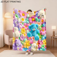 Couverture en peluche 3D en forme d'ours, douce et moelleuse, imprimée colorée, en flanelle, pour canapé, lit et voyage