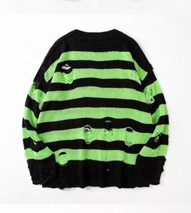 <strong>Black</strong> <strong>Red</strong> Striped Sweaters Washed Destroyed Ripped Sweater Crew Neck Men Hole Knit <strong>Jumpers</strong> Men Women Oversized Sweater Harajuku - Product Image 6