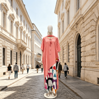 Robe longue kaftan grecque tendance avec motif damier africain et flamme abstraite, foulard assorti, longueur ras du sol, pour événements culturels, pour femmes