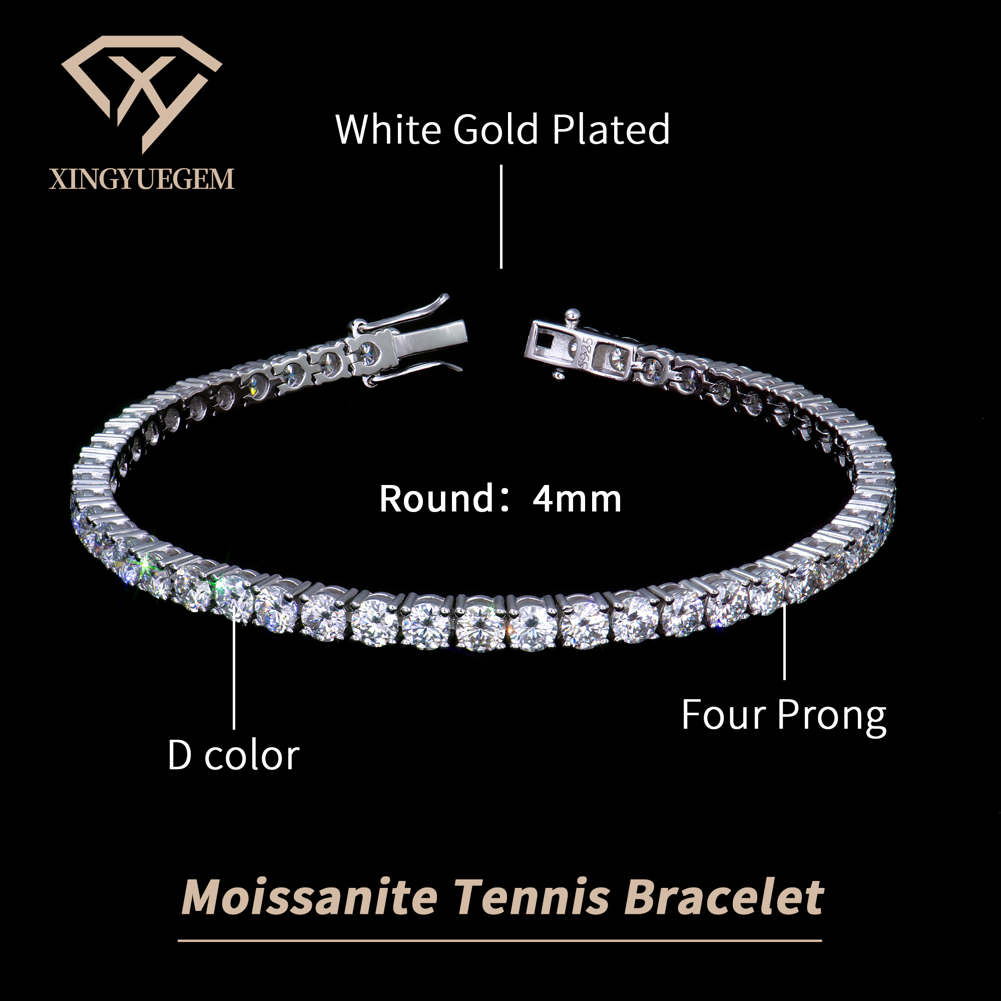 White Gold Plated 4mm