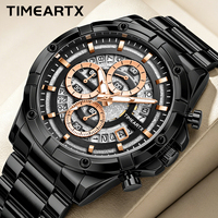 TIMEARTX Montre à quartz pour homme, chronographe, bracelet en acier inoxydable, trois cadrans, six aiguilles, affichage de la date lumineuse TA-5430