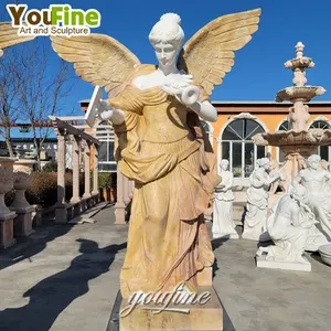 Açık dekor bahçe büyük bej doğal mermer kız melek kanatları heykeli heykel