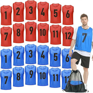 Conjunto de Chalecos de Entrenamiento para Equipos Adultos, Numerados del 1 al 12, Rojo y Azul, Malla Transpirable, Camisetas de Práctica, Secado Rápido, Poliéster, Unisex - Product Image 3