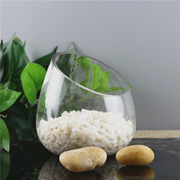 Vase en verre oblique populaire en gros, pot en verre oblique pour plantes aquatiques et mini-fleurs avec décoration de petites pierres
