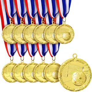 Juvale Soccer Award Medals for Kids and Adults Trophies with Red White and Blue Striped Ribbon Sports Themed Futbol Party Favors