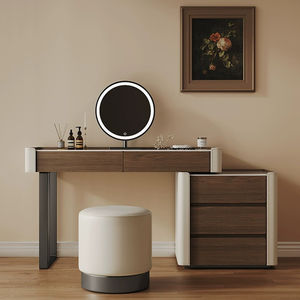 Wabi-Sabi inspiré commode vanité selle cuir incrustation bois massif Console chambre placard zone coiffeuse - Product Image 1