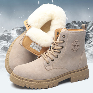 Bottes d'hiver pour hommes avec doublure en fourrure, chaudes, épaisses, imperméables, antidérapantes, bottes Martin à talon moyen, couleur unie, taille adulte 40 - Product Image 1