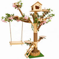 Arbre à chat en bois naturel, tour d'escalade multi-niveaux pour chat, avec porte en forme de chat, poteaux en sisal et balançoire, mobilier d'intérieur pour animaux de compagnie
