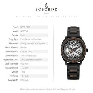 Bobo bird relógio 2022, relógio de madeira personalizado, atacado, homens, pulseira, luxo, redonda, vida diária, à prova d' água, qualidade, movimento mecânico