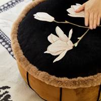 Housses de pouf oriental rustique personnalisées en vrac, housse de pouf à broderie florale en velours, vente en gros de décoration de salon chinoiserie de luxe