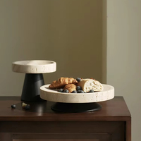 SAIDKOCC Marbre Salade Pain Plateau De Fruits avec Support De Luxe Travertin Piédestal Bol pour Décoration De Table et Comptoir De Cuisine