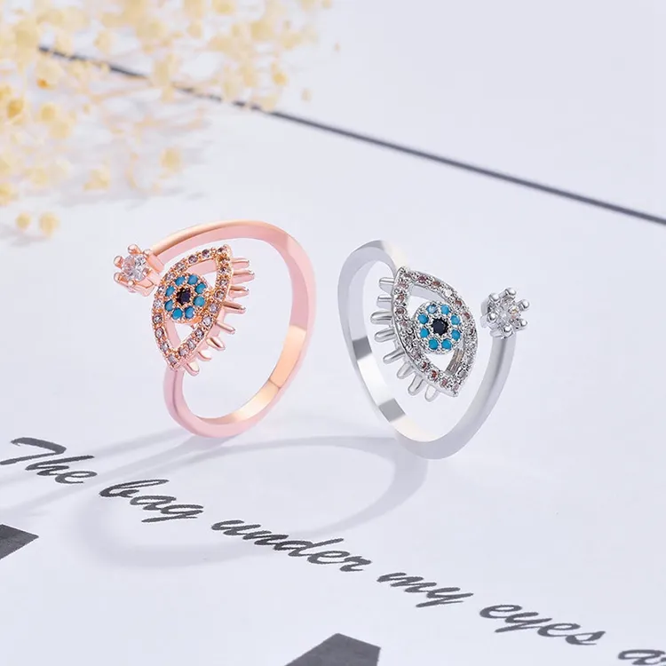 Новые Модные посеребренные кольца со стразами для девушек с открытым пальцем турецкий голубой глаз для женщин