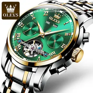 OLEVS 6607 Stylish Stainless Steel Strap Multi-funtion Flying Hollow Tourbillon Men's Mechanical Watch Luxury Automatic Watch