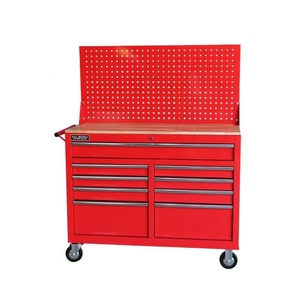 Banc de travail de <span class=keywords><strong>garage</strong></span> personnalisé avec dessus en <span class=keywords><strong>bois</strong></span>, 9 tiroirs, boîte à outils, armoire de rangement portable pour atelier, coffre à outils en métal avec roulettes - Product Image 3