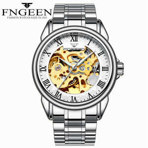 Montre mécanique squelette pour homme, phases de lune, OEM ODM, 20 mm, acier inoxydable, luxe, décontractée et professionnelle (Or/Argent/Bleu/Noir) - Product Image 2