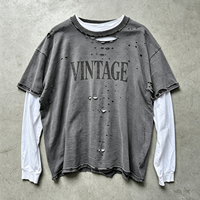 T-shirt à manches longues surdimensionné pour homme, imprimé personnalisé effet vieilli, style streetwear d'été, délavé à l'acide, fabriqué en Chine