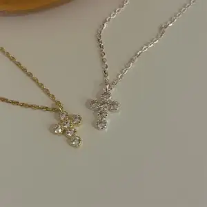 VIANRLA 925 Sterling Silver Cross shaped Pendant White Zircon Necklace 18k Gold Plated Minimalist Women Jewelry Drop Shipping