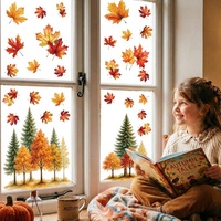 Autocollants décoratifs pour fenêtres à thème feuilles d'automne et Thanksgiving, 9 feuilles en vinyle double face amovibles pour la maison, le bureau et les fêtes en intérieur