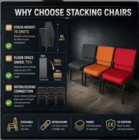 Chaise empilable et emboîtable en métal rembourrée pour théâtre, auditorium, conférence, hôtel, banquet, église – Vente en gros et en vrac pour usage commercial
