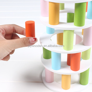 Nouveau <span class=keywords><strong>design</strong></span> en bois jouet éducatif pour enfants tour à pizza colorée empilés blocs géométriques interactifs parent-enfant à haut équilibre - Product Image 4