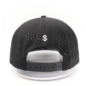 High Quality 7-Panel <b>Flat</b> Bill Baseball Cap Unisex Waterproof Performance Sporty Laser Cut <b>Hat</b> with Rubber Logo Black Color - Product Image 4
